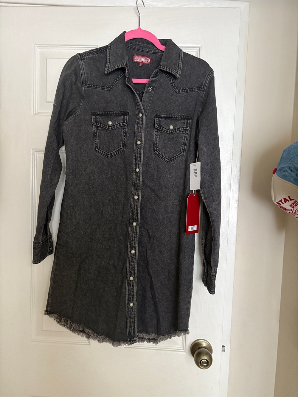 Lucky Brand Charcoal Black Long Sleeve Denim Shirt Dress